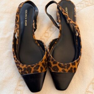 Veronica Beard Cecile Leopard Print Slingback Flats with Black Toe